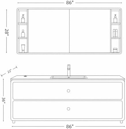 86 IN Freestanding Single Sink Bathroom Vanity Set with LED Mirror Cabinet - Image 2