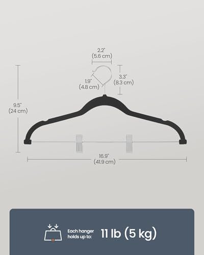 SONGMICS HOME Velvet Pants Hangers with Adjustable Clips, Non-Slip Space-Saving Clothes Hangers, 20 Pack, Shoulder Notches for Skirts, Black - Image 6