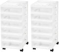 IRIS USA Plastic Drawer Storage Organizer Rolling Cart, 2-Pack, with Wheels Casters, 6-Drawers, for Classroom Art Craft Supplies Dresser Closet Bathroom Laundry Room, White/Clear by IRISUSA