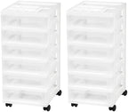 IRIS USA Plastic Drawer Storage Organizer Rolling Cart, 2-Pack, with Wheels Casters, 6-Drawers, for Classroom Art Craft Supplies Dresser Closet Bathroom Laundry Room, White/Clear by IRISUSA
