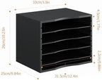 Bamjoy Wood 5 Tier Desktop Organizer, Paper Organizer Mail Sorter, File Holder Letter Document Storage with Adjustable Shelves for School Home Office, Black - Image 2