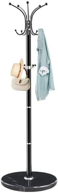 ZOZOE Metal Coat Rack Stand, Modern Coat Rack Freestanding with Natural Marble Base, 360° Rotary Design Coat Racks with 14 Hooks, Black Coat Tree Hanger Stand for Bags, Hats, Entryway, Office by ZOZOECoatRackfreestanding