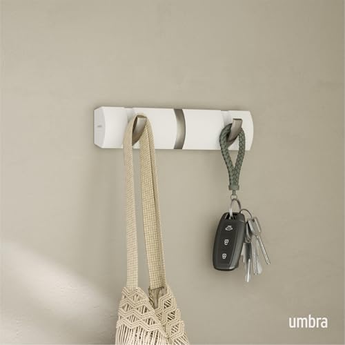 Umbra Flip Coat Rack, Wall Mount Retractable Hooks, White/Nickel, 3-Hook (Pack of 3) - Image 2