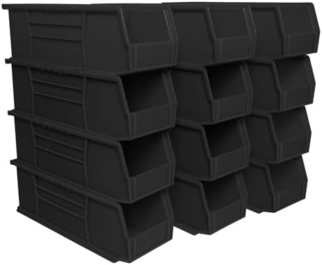 Akro-Mils 30234 AkroBins Plastic Storage Bins, 15"x5"x5", Black, 12-Pack by Akro-Mils