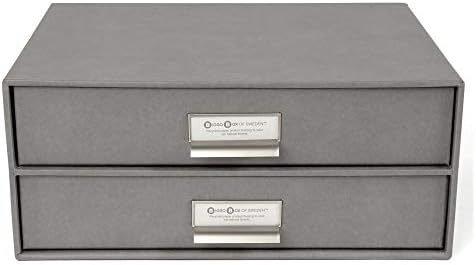 Bigso Box of Sweden Birger 2-Drawer Fiberboard Label Frame Document Letter Box for Loose Papers, Documents and More | Desktop Storage Drawers w/Metal Label Holder | 13.1" x 10" x 5.7" | Grey - Image 4