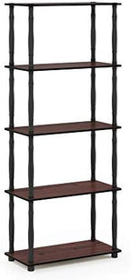 Furinno TURN-S-TUBE Storage Shelves, 5-Tier Book Shelf, Corner Shelf, Toolless Open Shelves, Classic Tubes, for Organization and Storage, Living Room, Garage, Home Office, Dark Cherry - Image 6