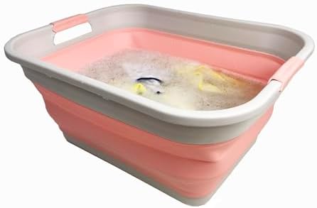 SAMMART 41L (10.8 gallon) Collapsible Plastic Laundry Basket - Foldable Pop Up Storage Container/Organizer - Portable Washing Tub - Space Saving (Grey/Quartz Pink, Rectangular) - Image 4