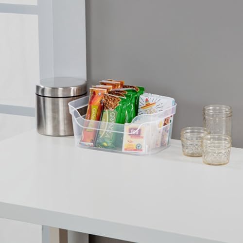 Sterilite 9.5 x 6.5 x 4 Inch Small Open Scoop Front Clear Storage Bin with Comfortable Carry Through Handles for Household Organization (48 Pack) - Image 5