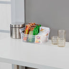 Sterilite 9.5 x 6.5 x 4 Inch Small Open Scoop Front Clear Storage Bin with Comfortable Carry Through Handles for Household Organization (64 Pack) - Image 5