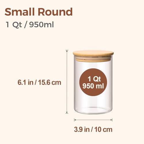 ComSaf Glass Storage Containers with Lids 1 Qt, Set of 6 Food Storage Jars - Image 2