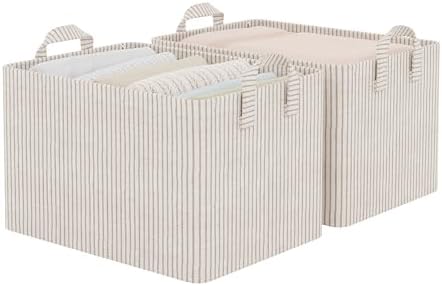 StorageWorks Fabric Storage Bins, Khaki and Beige Stripes, 2-Pack by StorageWorks