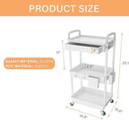 3 Tier Rolling Utility Cart with Drawer,REBECAT Utility Cart Made of Multifunctional Storage Organizer Tool for Kitchen,Bathroom,Living Room,Office(White) - Image 5