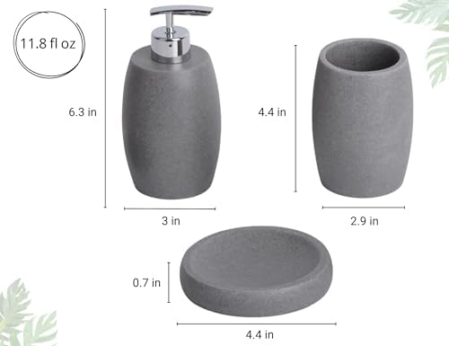 Clasin Home Grey Bathroom Accessories Set 3 PC, Resin Sandstone Look Soap Dispenser, Toothbrush Cup, Soap Dish, Bathroom Soap Dispenser Set for Home Decor and Kitchen - Image 6