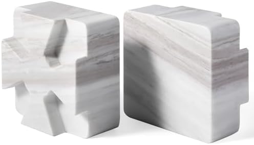 Decorative Square Marble Bookends for Heavy Books – Unique Book Ends for Shelves – Modern Aesthetic Book Holder/Stopper with Non-Slip Pads for Chic Home, Office, or Library Decor, Volakas - Image 7