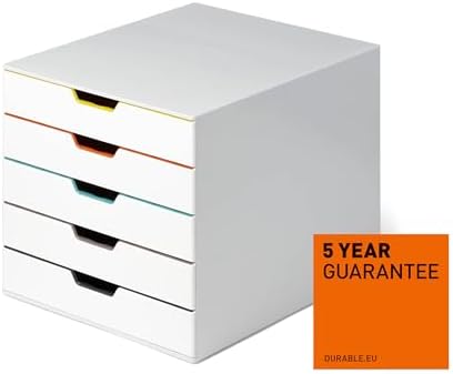 Durable Varicolor 5 Drawer Unit - White Desktop Drawer Set with 5 Color Coded Draws - Letter to Folio Size Files - Perfect for Storing Documents and Paper Work - Image 4