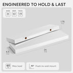 Homeforia 24 Inch Floating Shelves, High-End Solid Pine Wood, Set of 3 - Image 2