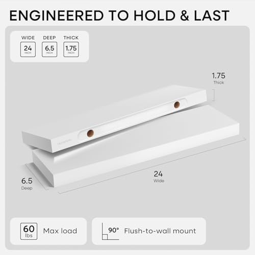Homeforia 24 Inch Floating Shelves, High-End Solid Pine Wood, Set of 3 - Image 2