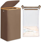 efluky 26 Gal Laundry Basket with Lid and Net Bag, Tall Laundry Hamper with Bamboo Handles, Aesthetic Dirty Clothes Bin for Laundry Room, Bathroom, Bedroom and Dorm, Brown by efluky
