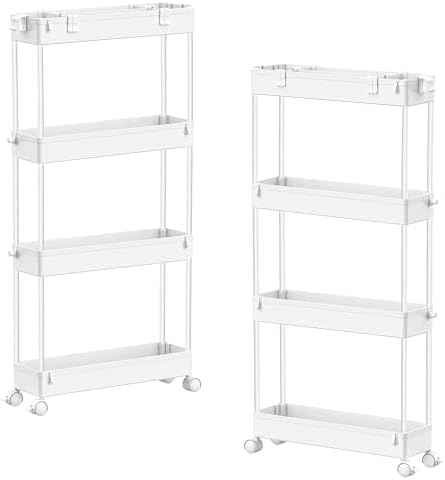 SPACELEAD Slim Storage Cart(2 Pack),4-Tier Rolling Utility Organizer by Home