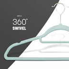 KEPLIN Velvet Hangers 30 Pack - Non-Slip Clothes Hangers with Tie Bar & 360° Hook - Durable & Sturdy, Space-Saving Wardrobe Organisers for Suits, Jackets & Clothes- Home Storage Solution (Mint Green) - Image 5