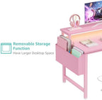 Lufeiya Girls Desk with Power Outlets and LED Lights, 40 Inch Gaming Desk Table with Charging Station, Home Office Computer Desks with Monitor, Pink - Image 7