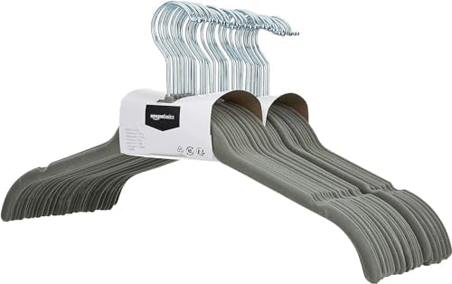 Amazon Basics Space Saving Slim Velvet Non-Slip Clothes Hangers for Closet Organization, Gray/Silver (Pack of 150) - Image 2