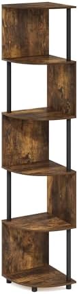 Furinno ECON Corner Shelf, 5-Tier Corner Book Shelf, Zigzag Storage Shelves, Display Rack, Bookshelf, for Organization and Storage, Living Room, Home Office, Amber Pine - Image 6