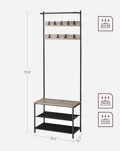 VASAGLE Hall Tree with Bench and Shoe Storage, 9 Movable Hooks, Top Bar - Image 6