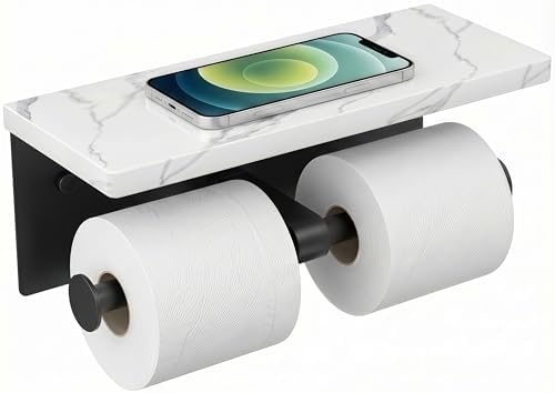 FORIOUS Double Marble Toilet Paper Holder with Phone Shelf, Mattle Black by FORIOUS