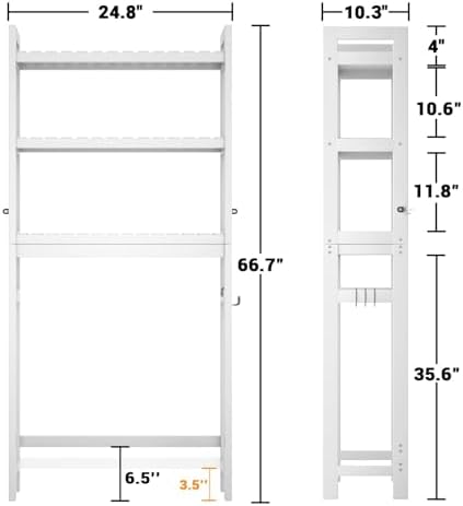 Homykic Over The Toilet Storage, 3-Tier Bamboo Bathroom Shelf, White - Image 3