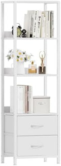 Furnulem 4-Tier Corner Shelf,White Narrow Bookshelf with 2 Storage Drawers by Furnulem
