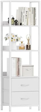 Furnulem 4-Tier Corner Shelf,White Narrow Bookshelf with 2 Storage Drawers by Furnulem