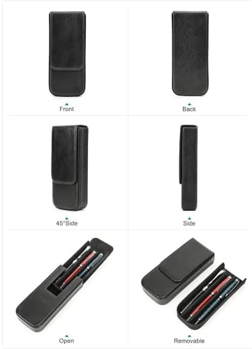Top Grain Genuine Leather 3 Pen/Pencil Tray Case Organizer, Fashion Design No Logo, Handmade, Magnetic Closing with Drawer Design, Gift Choice for Man/Woman/Office, Glossy Black, 3 Slots - Image 4