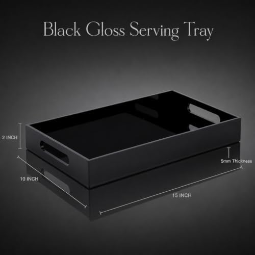 Black Tray 15x10” with Cut Handles - Large Plastic Tray for Ottoman Coffee Table, Kitchen, Office & Serving Guests - Modern Countertop Organizer & Ideal Decorative Tray - Image 3