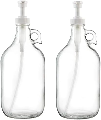 kitchentoolz Half Gallon Glass Pump Dispenser Bottle, Large Jug with Pump for Laundry Soap Dispenser, Liquid Detergent, Fabric Softener, Syrup Pump - 64 oz Made in USA by KITCHENTOOLZ