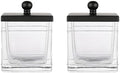 Glass Cotton Jar Holder 2 Pack– Matte Black Lid, Elegant Bathroom Storage Canister for Qtips, Cotton Balls, Floss, Makeup Organizer, Vanity & Bathroom Organization by IndecorHome