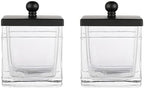 Glass Cotton Jar Holder 2 Pack– Matte Black Lid, Elegant Bathroom Storage Canister for Qtips, Cotton Balls, Floss, Makeup Organizer, Vanity & Bathroom Organization by IndecorHome