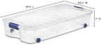 66 Quart Clear Plastic Underbed Storage Bin with Latching Lid and Wheels, Stackable Container, Blue - Image 2