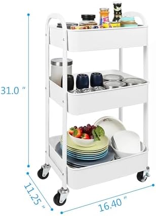 3-Tier Rolling Utility Cart with Caster Wheels,Easy Assembly, White - Image 3