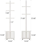 Solid Wood Freestanding Coat Rack with 10 Adjustable Hooks, Storage Basket and Lockable Casters, Organizes Hats, Clothes and Bags for Entryway, Bedroom, Living Room - Image 2