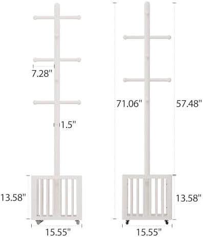 Solid Wood Freestanding Coat Rack with 10 Adjustable Hooks, Storage Basket and Lockable Casters, Organizes Hats, Clothes and Bags for Entryway, Bedroom, Living Room - Image 2