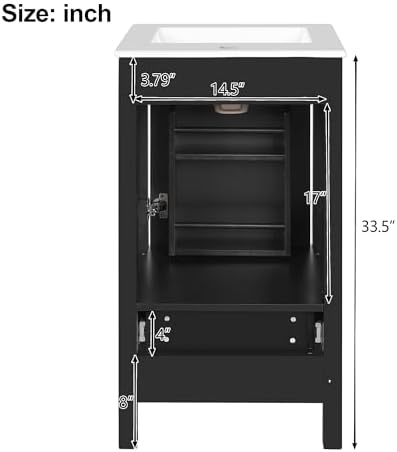 Harper & Bright Designs 18" Bathroom Vanity with Sink, Free Standing Single Vanity Set with One Divider Drawer, and Door Storage Shelf, Wooden Storage Cabinet with Ceramic Basin for Bathroom, Black - Image 5