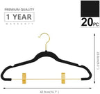 MIZGI Premium Velvet Pants Hangers with Adjustable Clips (Pack of 20) Slim Skirt Hangers- Non Slip Felt Outfit Dress Hangers Black - Gold Hooks,Space Saving Shirt Clothes Hangers - Image 6