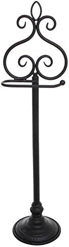 MyGift Black Metal Freestanding Toilet Paper Holder Scrollwork Stand - Image 4