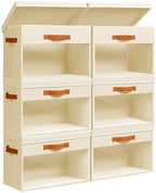 Homsorout Large Storage Bins with Lids - 6 Pack Foldable Decorative Organizers with Clear Windows & Handles, Cube Storage Organizers for Clothes, Blankets, Sweaters, Sheets, Beige by Homsorout