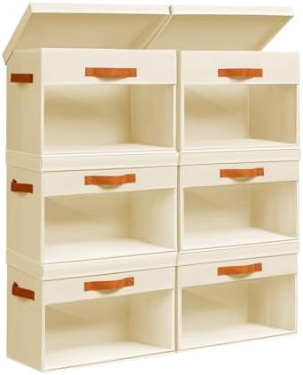 Homsorout Large Storage Bins with Lids - 6 Pack Foldable Decorative Organizers with Clear Windows & Handles, Cube Storage Organizers for Clothes, Blankets, Sweaters, Sheets, Beige by Homsorout