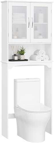 Yaheetech Slim Over the Toilet Storage Cabinet, Frosted Glass Doors, White by Yaheetech