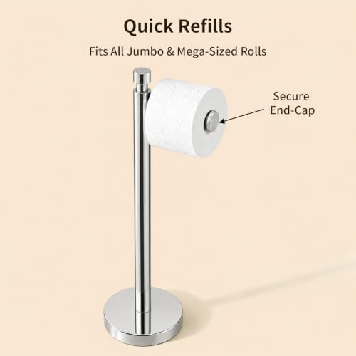 YUMORE Toilet Paper Holder Stand with Weighted Base, Chrome - Image 5