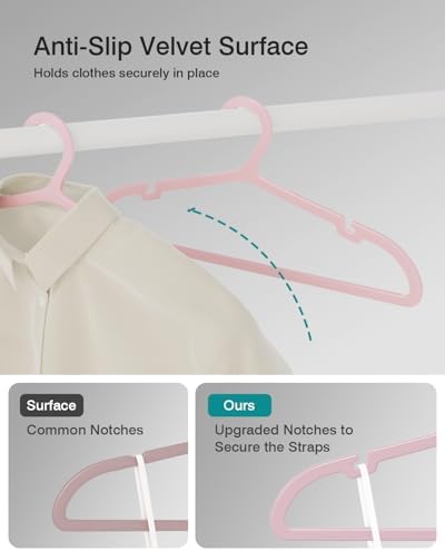 ABHENG 80 Pack Clothes Hangers, Non Slip Plastic Coat Hangers, Space Saving, Heavy Duty, Hanging Dry Wet Clothes, 16.4" x 8.3", Light Pink, UAPY0580P - Image 6