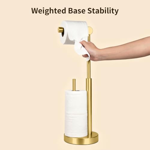 YUMORE Toilet Paper Holder Stand with Storage & Weighted Base, Brushed Gold - Image 3